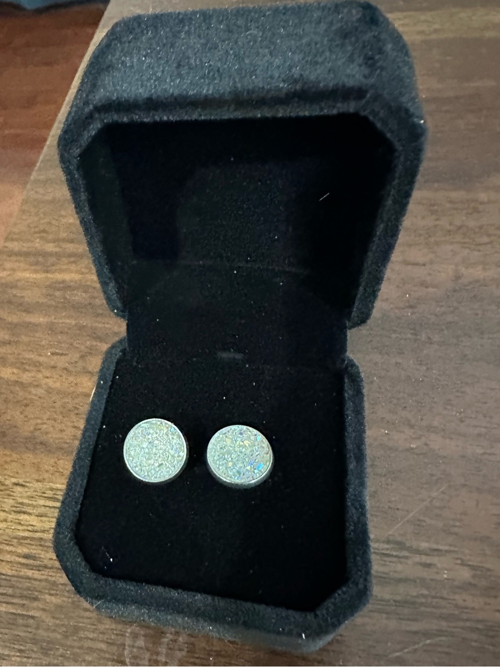Authentic Sparkling Druzy Round Stud Earrings - White Crystal-Silver